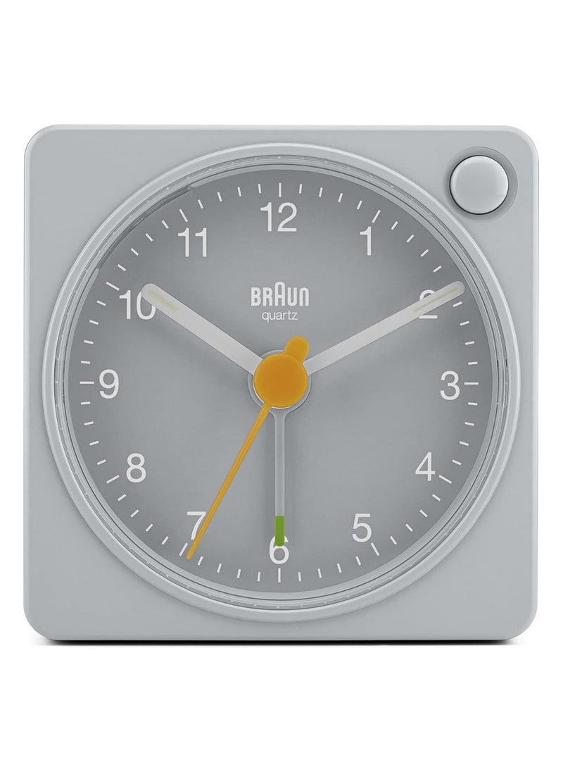 BRAUN - Braun Classic travel Analogue Alarm Clock with Snooze and Light, Compact Size, Quiet Quartz Movement, Crescendo Beep Alarm in grey, model BC02XG - Image 1