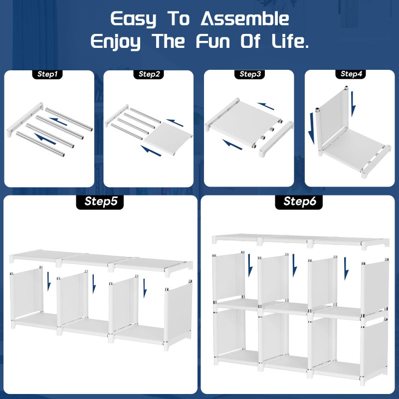 Mavivegue Book Shelf, 18 Cube Storage Organizer, DIY Bookcase, Metal Cube Bookshelf, Tall Book case for Bedroom, Living Room, Office, Closet Storage Organizer, Black Cubicle Storage Rack-White - Image 5
