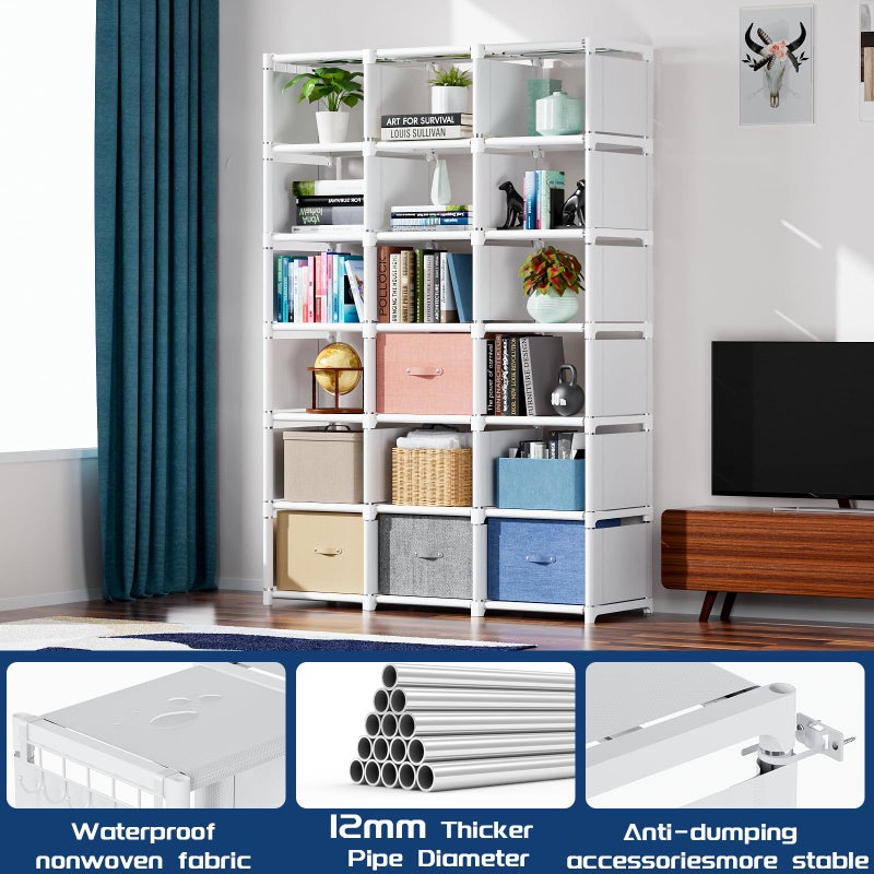 Mavivegue Book Shelf, 18 Cube Storage Organizer, DIY Bookcase, Metal Cube Bookshelf, Tall Book case for Bedroom, Living Room, Office, Closet Storage Organizer, Black Cubicle Storage Rack-White - Image 3