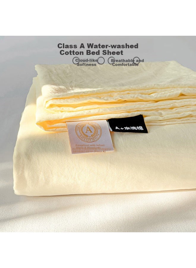 Avivi Class A Washed Cotton Bed Sheet, Single Piece Double Bed Sheet, 110g Brushed Bed Sheet, Cream Yellow, 230*250cm