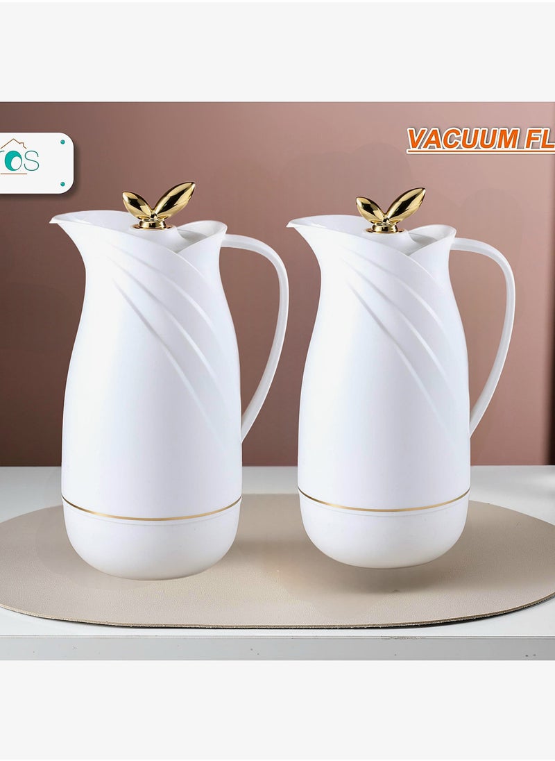 petros - Royal Camel 2 Piece Thermos Set 1L + 1L  White/Golden - Image 1