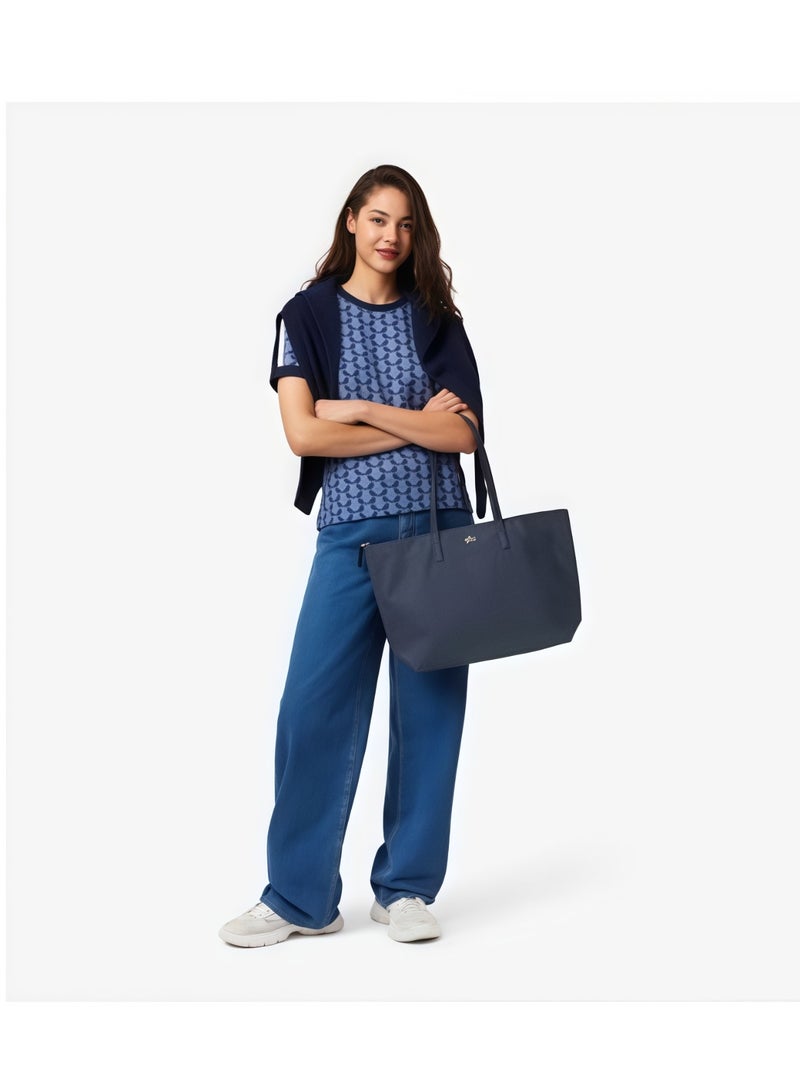 لاكوست النسائية L12.12 الموضة متعددة الاستخدامات سعة كبيرة السحاب حقيبة اليد حقيبة الكتف حقيبة الكتف أزرق داكن كبير - Image 2