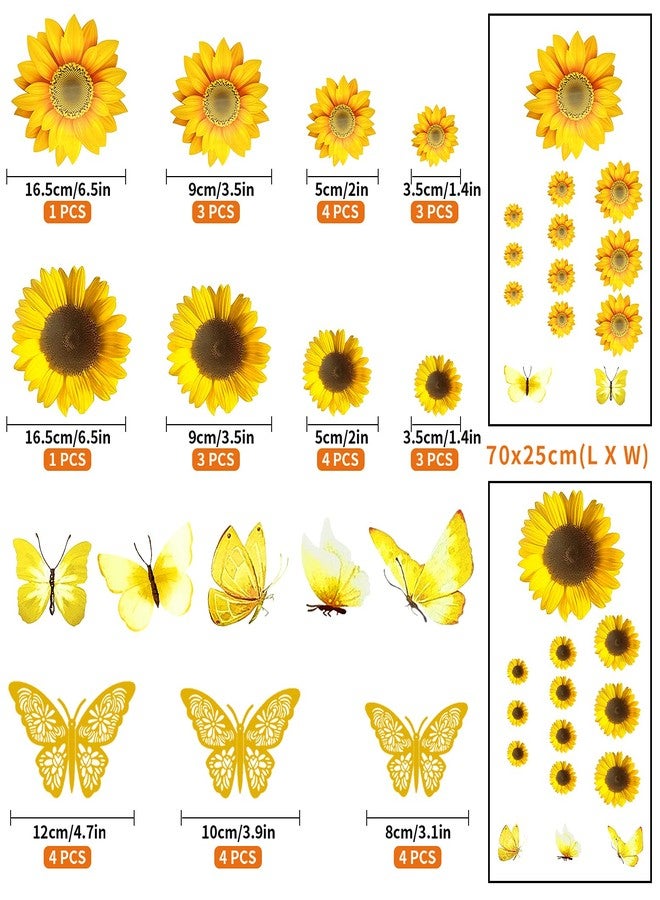 Visen 39PCS Sunflower Wall Stickers & 3D Gold Butterfly Wall Stickers,Peel and Stick Yellow Sunflower Wall Decor,Removable Waterproof Wall Decals for Living Room Bathroom Bedroom Decoration - Image 2