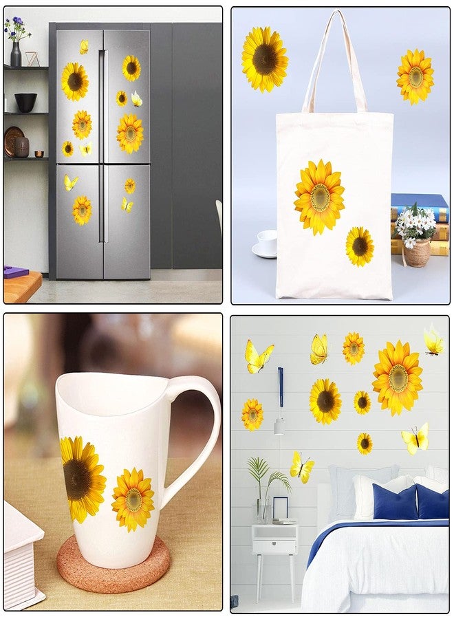 Visen 39PCS Sunflower Wall Stickers & 3D Gold Butterfly Wall Stickers,Peel and Stick Yellow Sunflower Wall Decor,Removable Waterproof Wall Decals for Living Room Bathroom Bedroom Decoration - Image 5