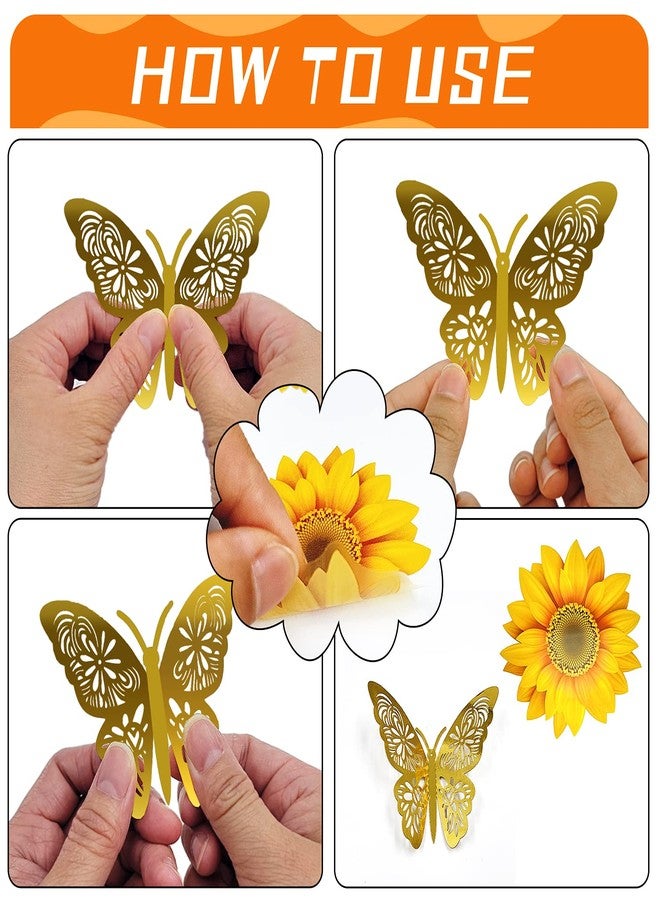 Visen 39PCS Sunflower Wall Stickers & 3D Gold Butterfly Wall Stickers,Peel and Stick Yellow Sunflower Wall Decor,Removable Waterproof Wall Decals for Living Room Bathroom Bedroom Decoration - Image 4