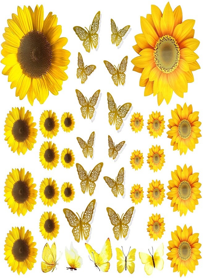 Visen 39PCS Sunflower Wall Stickers & 3D Gold Butterfly Wall Stickers,Peel and Stick Yellow Sunflower Wall Decor,Removable Waterproof Wall Decals for Living Room Bathroom Bedroom Decoration - Image 1