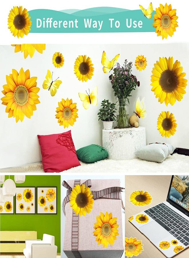 Visen 39PCS Sunflower Wall Stickers & 3D Gold Butterfly Wall Stickers,Peel and Stick Yellow Sunflower Wall Decor,Removable Waterproof Wall Decals for Living Room Bathroom Bedroom Decoration - Image 3