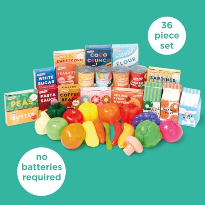 CASDON Grocery Set. Family Favourites Toy Grocery Set for Children Aged 2+. Features Fruits, Vegetables, Cans and More - Image 2