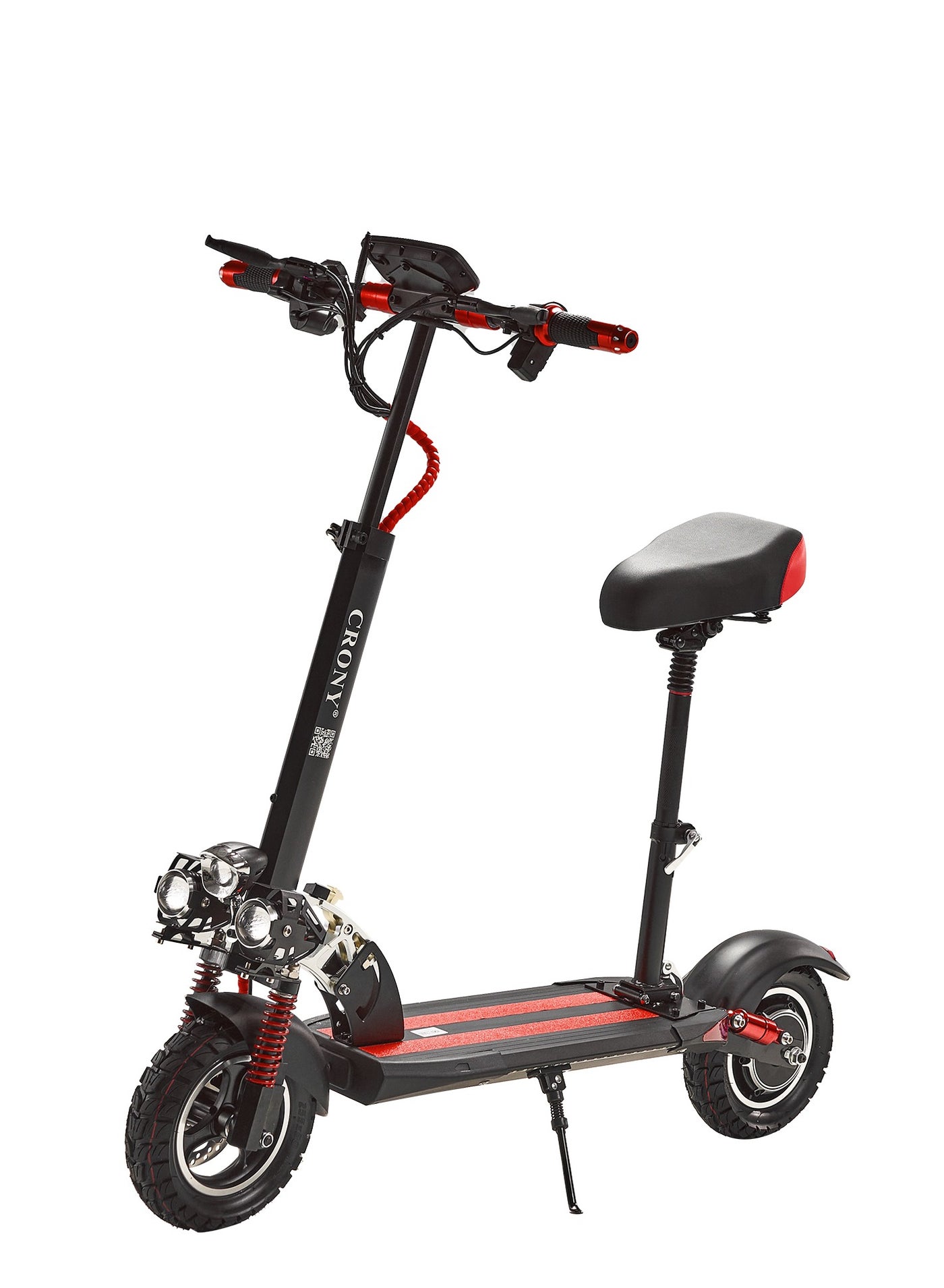 V10 Big LCD Display 1200W Motor E-Scooter, 48V 12AH Battery, 42 MRH Max Speed, 25 Miles Range, Off-Road Rubber Tires, Dual Disc Brakes, Front & Rear Suspension, Foldable Aluminum Frame, Triple LED Headlights, LED Base Lighting, with Seat, Heavy Duty 265 lbs Load Capacity, Fast Urban Commuter, Red