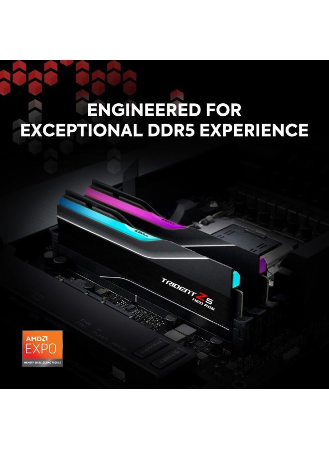 G.Skill Trident Z5 Neo RGB Series DDR5 RAM (AMD Expo) 64GB (2x32GB) 6000MT/s CL28-36-36-96 1.40V Desktop Computer Memory U-DIMM - Matte Black (F5-6000J2836G32GX2-TZ5NR) - Image 2