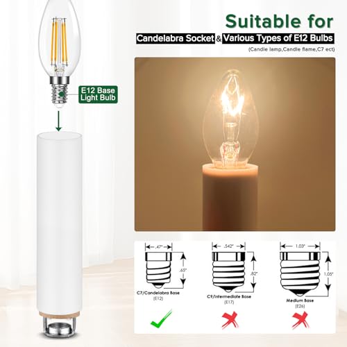 EMNOOTI 3.5 Inch Tall White Plastic Candle Covers Sleeves,Chandelier Socket Sleeves,Candelabra Base E12 Socket Covers Set of 6 (3.5 inches high / 6pcs) - Image 4