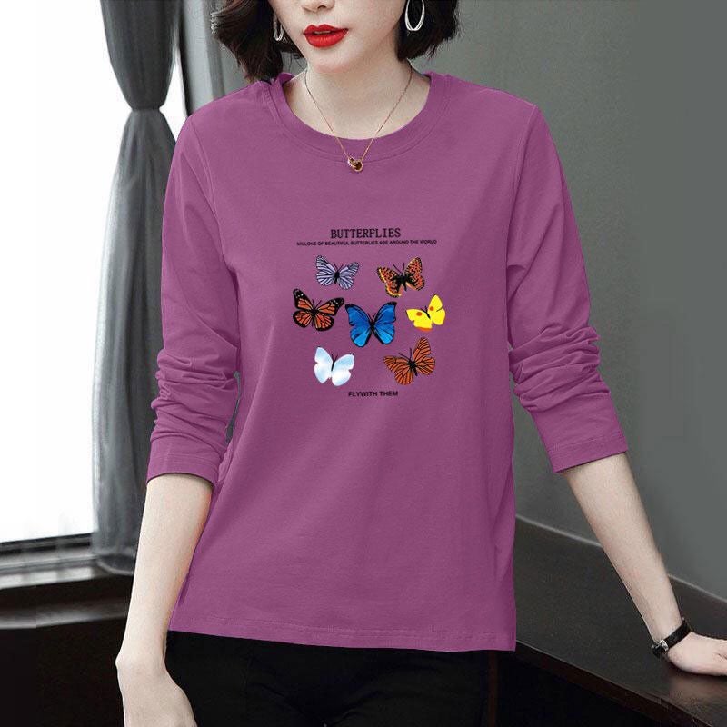 Long-sleeved T-shirt Women's 2025 Autumn Korean New Loose plus size Middle-aged Mother Printed Long-sleeved T-shirt Trendy - Image 2
