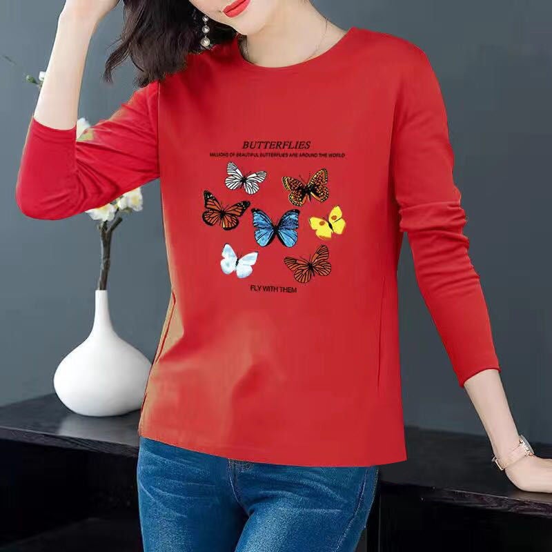 Long-sleeved T-shirt Women's 2025 Autumn Korean New Loose plus size Middle-aged Mother Printed Long-sleeved T-shirt Trendy - Image 3