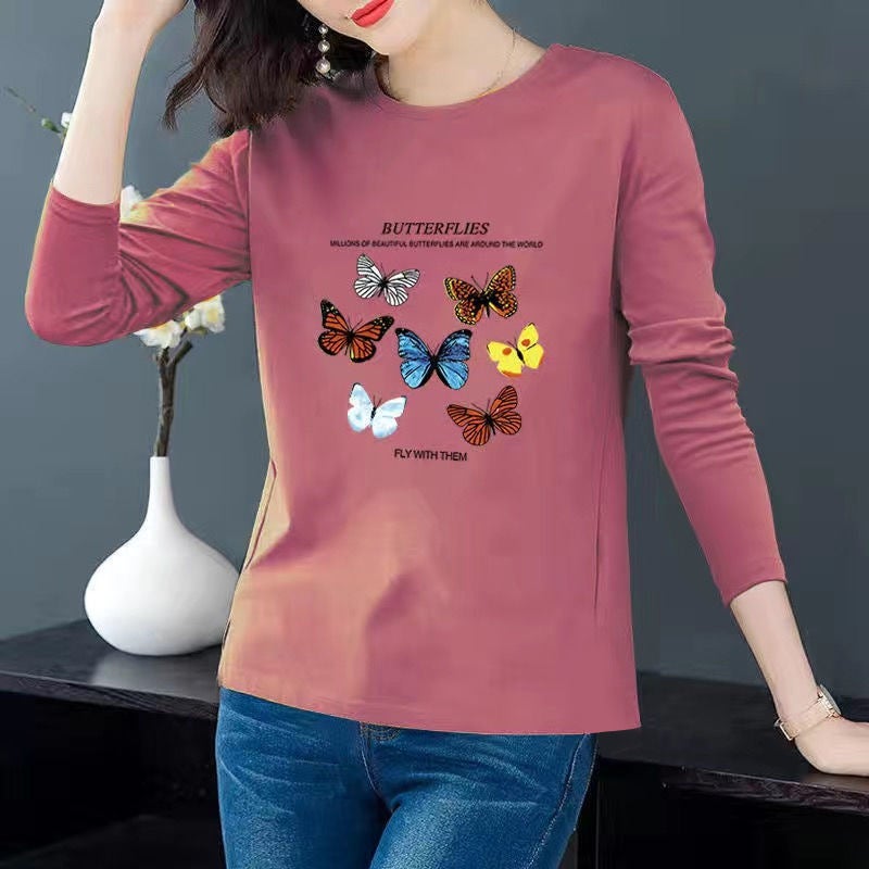 Long-sleeved T-shirt Women's 2025 Autumn Korean New Loose plus size Middle-aged Mother Printed Long-sleeved T-shirt Trendy - Image 5
