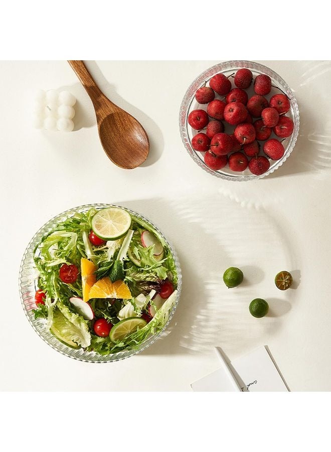 هومستر وعاء سلطة زجاجي مضلزل مع حامل خشبي -وعاء خلط كبير لتقديم السلطة والفواكه والمعكرونة والحلويات -وعاء تقديم زجاجي أنيق مع حامل خيزران طبيعي -المطبخ الحديث وأدوات المائدة - Image 5