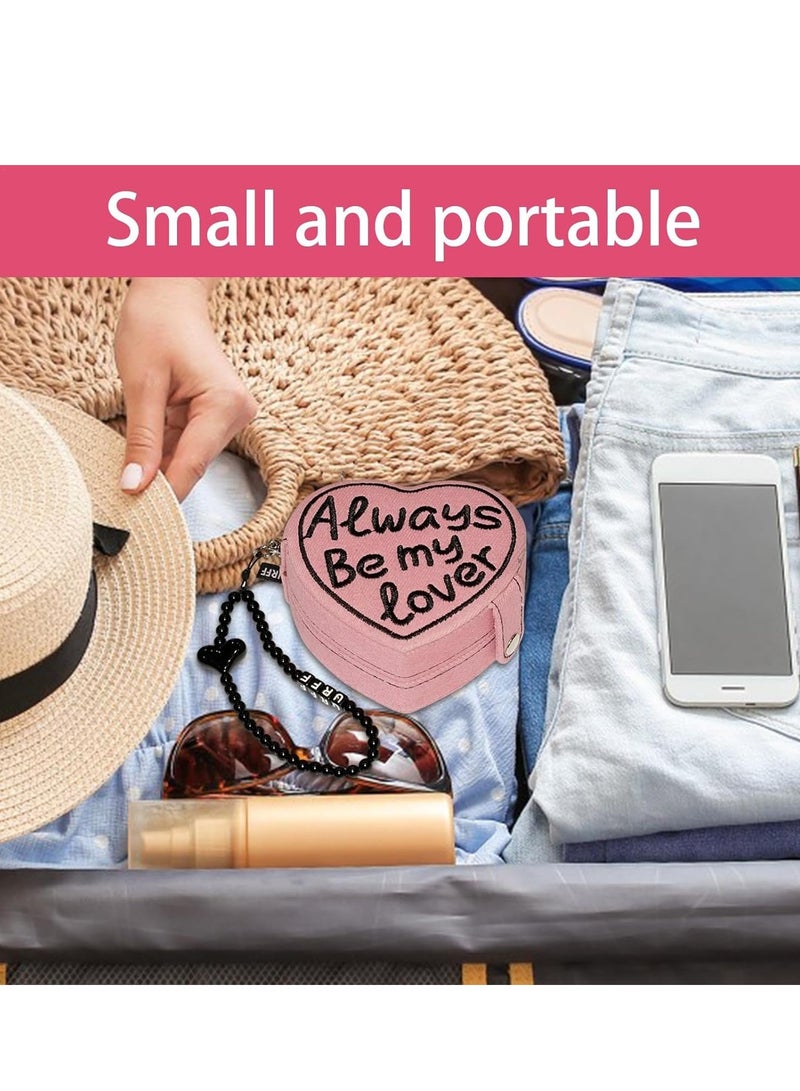 KASTWAVE Mini Jewelry Organizer, Heart Shape Portable Storage Organizer, Trendy Travel Jewelry Case, Lightweight Velvet Denim Small Jewelry Case, Travel Jewelry Holder for Rings, Necklaces - Image 2
