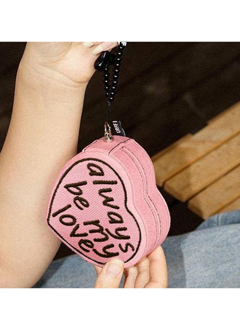 KASTWAVE Mini Jewelry Organizer, Heart Shape Portable Storage Organizer, Trendy Travel Jewelry Case, Lightweight Velvet Denim Small Jewelry Case, Travel Jewelry Holder for Rings, Necklaces - Image 5