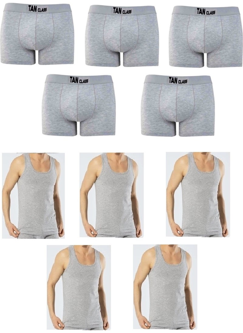 KYC Shopping Economic Package 5 Pieces Grey Lycra Boxer, 5 Pieces Classic Suspender Grey Undershirt Flexible Fabric, Slim Fit  - Image 1