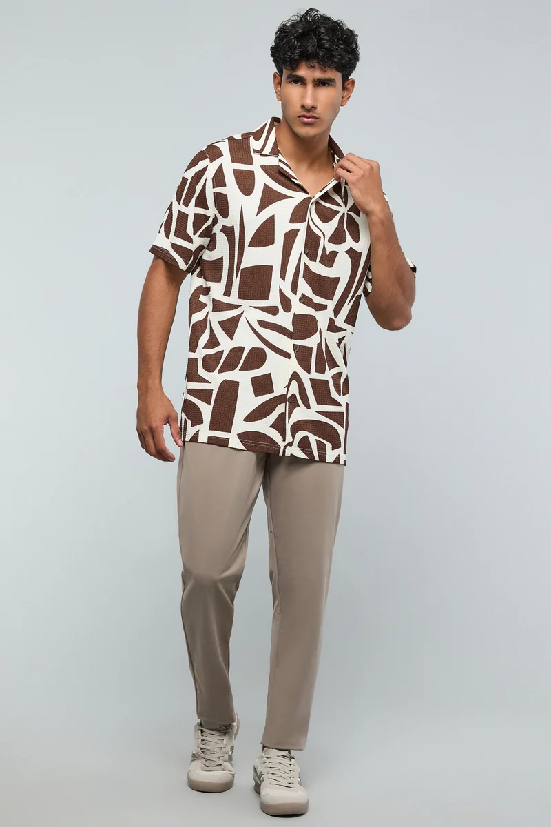 R&B Patterned Shirt with Reverse Collar and Short Sleeves