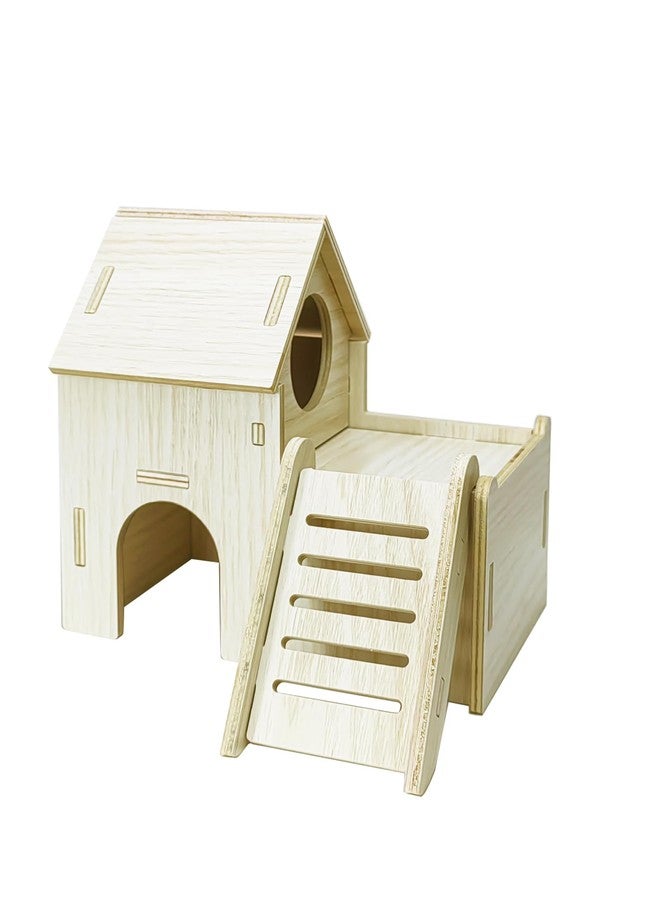 Sirvarni Hamster Hideout Cage Accessories - Hamster House and Habitat Wooden Hide Hut with Climbing Ladder and Platform for Dwarf Gerbils and Mouse Mice Rat Other Small Animals etc. - Image 1