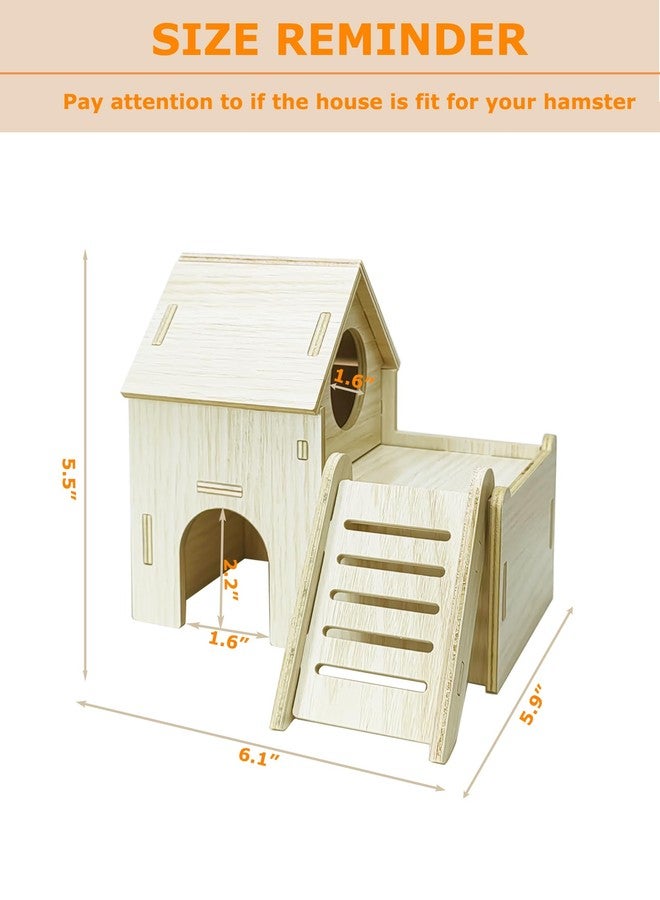 Sirvarni Hamster Hideout Cage Accessories - Hamster House and Habitat Wooden Hide Hut with Climbing Ladder and Platform for Dwarf Gerbils and Mouse Mice Rat Other Small Animals etc. - Image 2