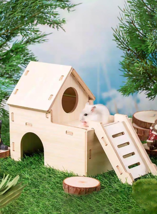 Sirvarni Hamster Hideout Cage Accessories - Hamster House and Habitat Wooden Hide Hut with Climbing Ladder and Platform for Dwarf Gerbils and Mouse Mice Rat Other Small Animals etc. - Image 5