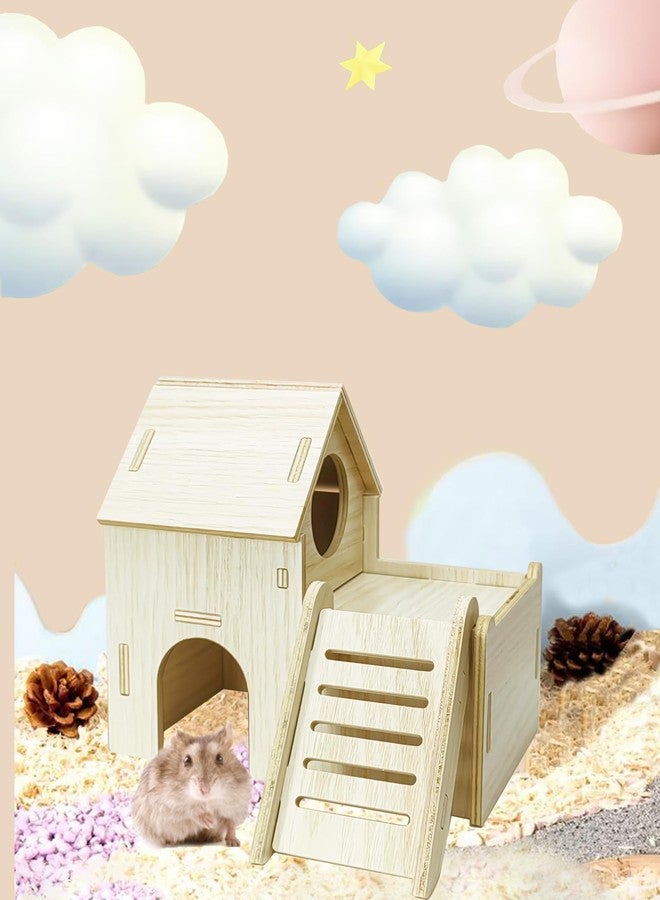 Sirvarni Hamster Hideout Cage Accessories - Hamster House and Habitat Wooden Hide Hut with Climbing Ladder and Platform for Dwarf Gerbils and Mouse Mice Rat Other Small Animals etc. - Image 4