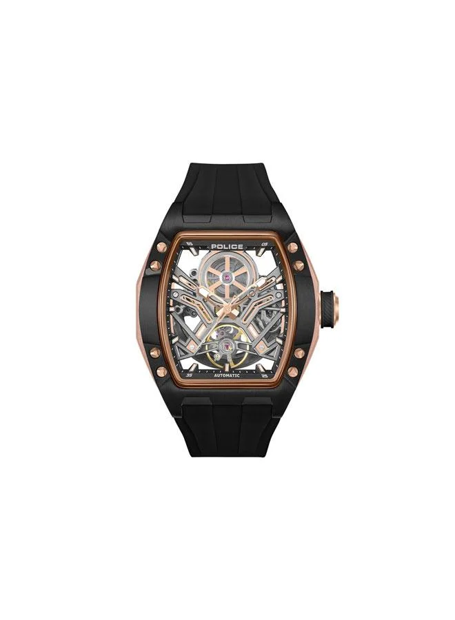 بوليس ساعة تمبا للرجال بمينا أسود وسوار سيليكون أسود أوتوماتيكية ٤٢ مم