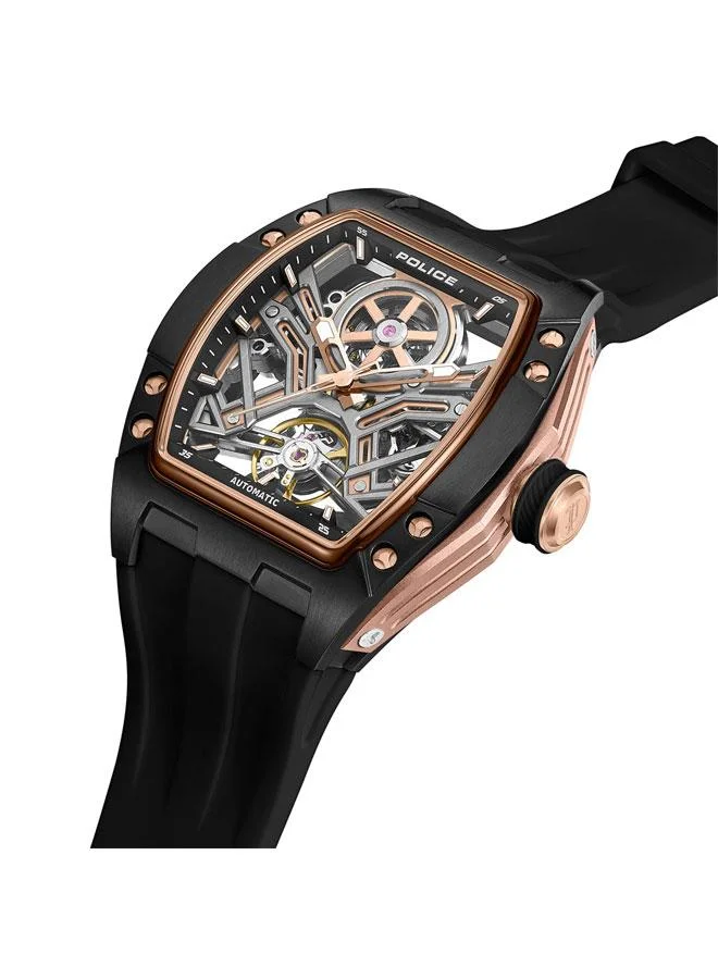 بوليس ساعة تمبا للرجال بمينا أسود وسوار سيليكون أسود أوتوماتيكية ٤٢ مم