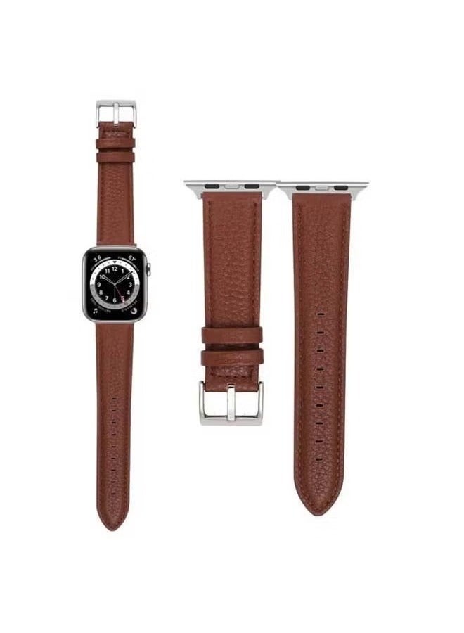 vesus Genuine Calf Leather Replacement Band For Apple Watch Series 6/SE/5/4/3/2/1 Brown
