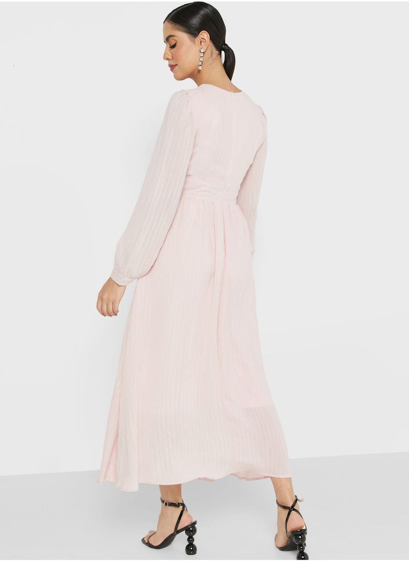 ELLA Self Textured Puff Sleeve Dress  - Image 2