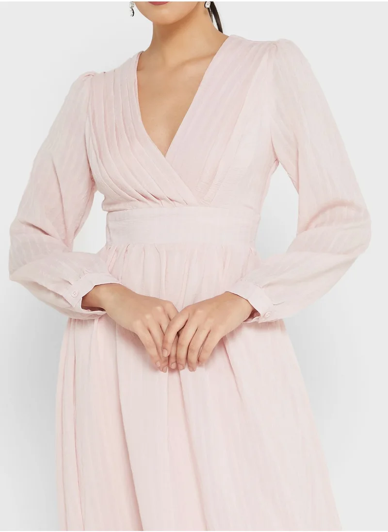 ELLA Self Textured Puff Sleeve Dress