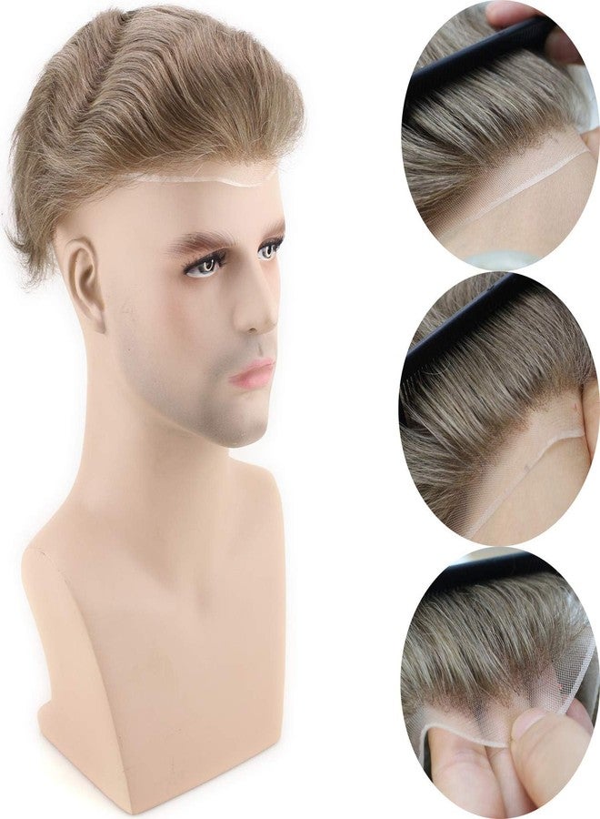 Voloria Men's Toupee Monofilament Net with PU around Base European Virgin Human Hair Lace Front Mens Hairpiece Hair Replacement System 10"×8" #7 Brown Color - Image 2