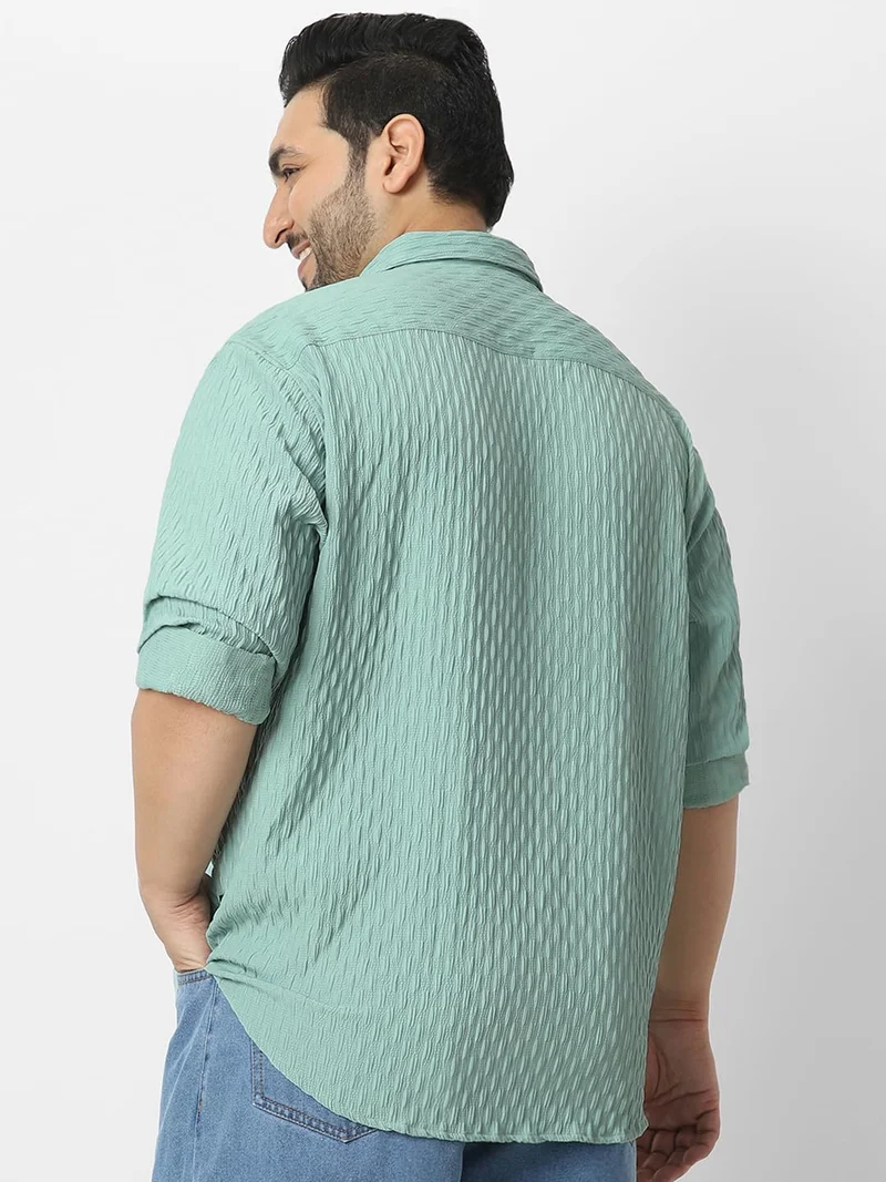 Urbano Fashion  Urbano Plus Men's Sea Green Cotton Full Sleeve Regular Fit Textured Shirt with Spread Collar  | Best Price UAE