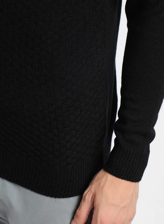 Dennis Lingo Men's Black 100% Acrylic Self Design Regular Fit Sweater