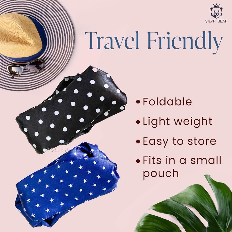 Silvr Bear Luxury Satin Hairbands | Pack of 2 | Same as Pic | Aesthetic Turban Hairband Korean Style Twisted Cross Knot Head Band | Fabric Elastic Hair Band (Polka Dots Dark For Girls Age 5 to 12) - Image 3