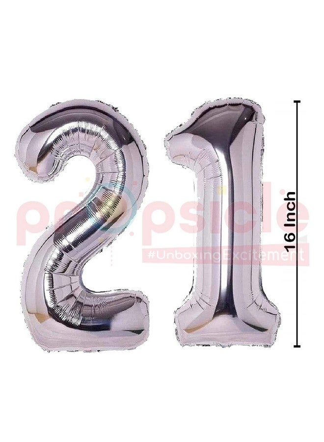 Propsicle 16 inch Birthday Foil 21 Number Helium Balloon Party Decoration Silver Pack of 2 | 21 Year No. Balloons Birthday/Anniversary | Twenty One Number - Image 3