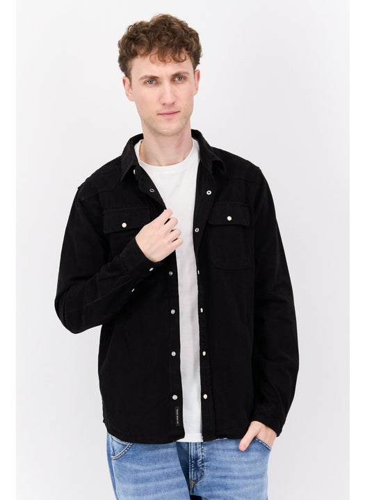 Men Regular Fit Solid Long Sleeves Shirt, Black