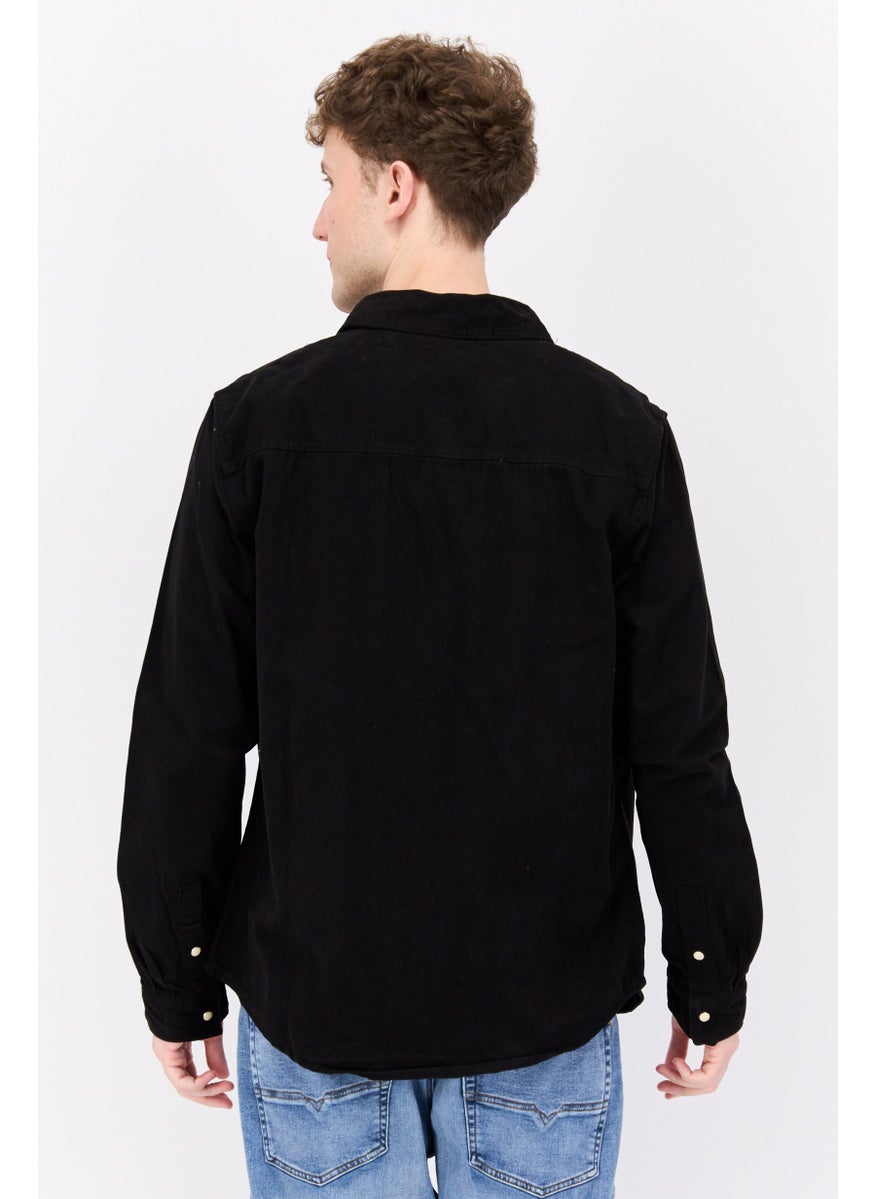 Men Regular Fit Solid Long Sleeves Shirt, Black