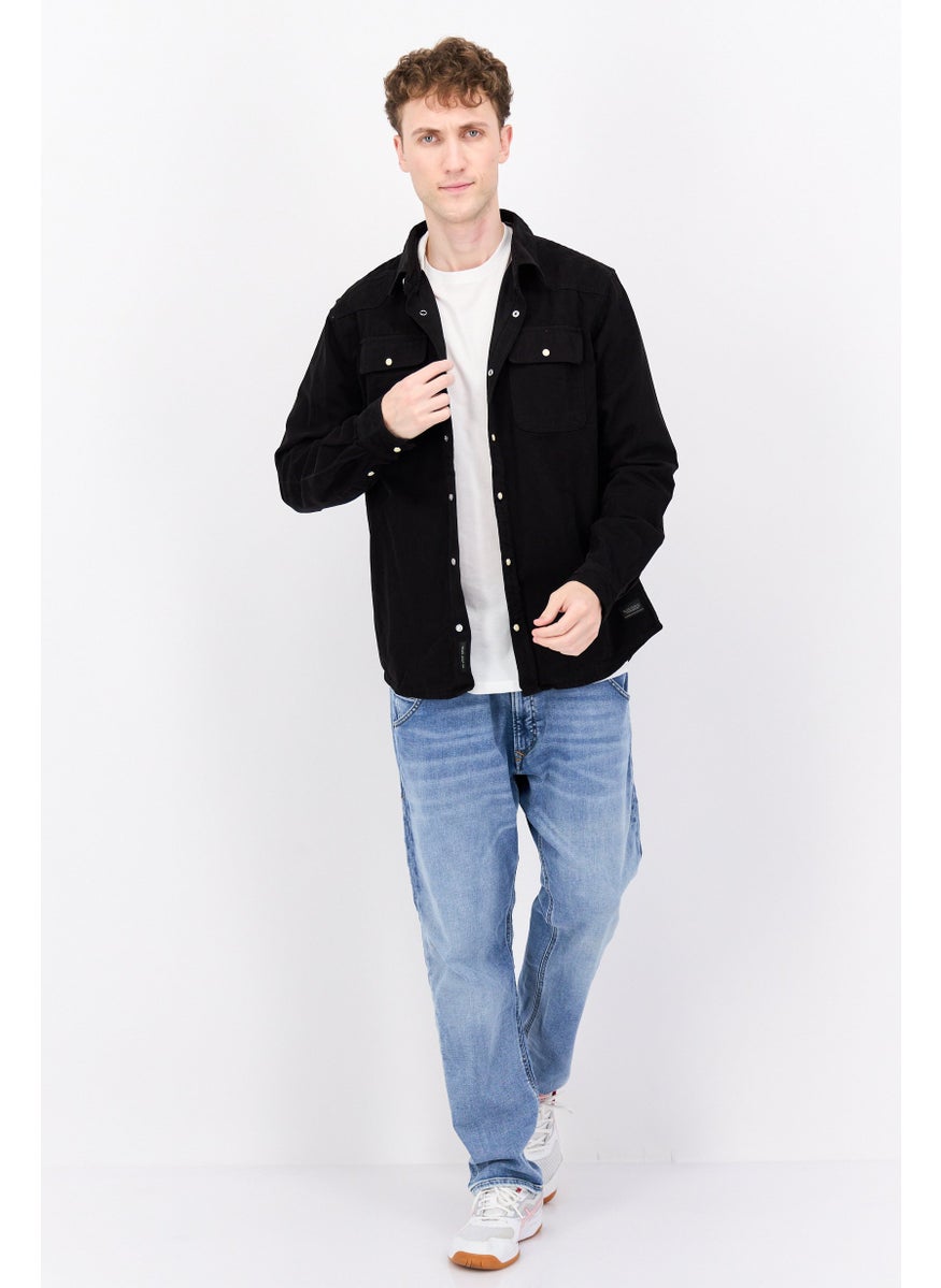 Men Regular Fit Solid Long Sleeves Shirt, Black