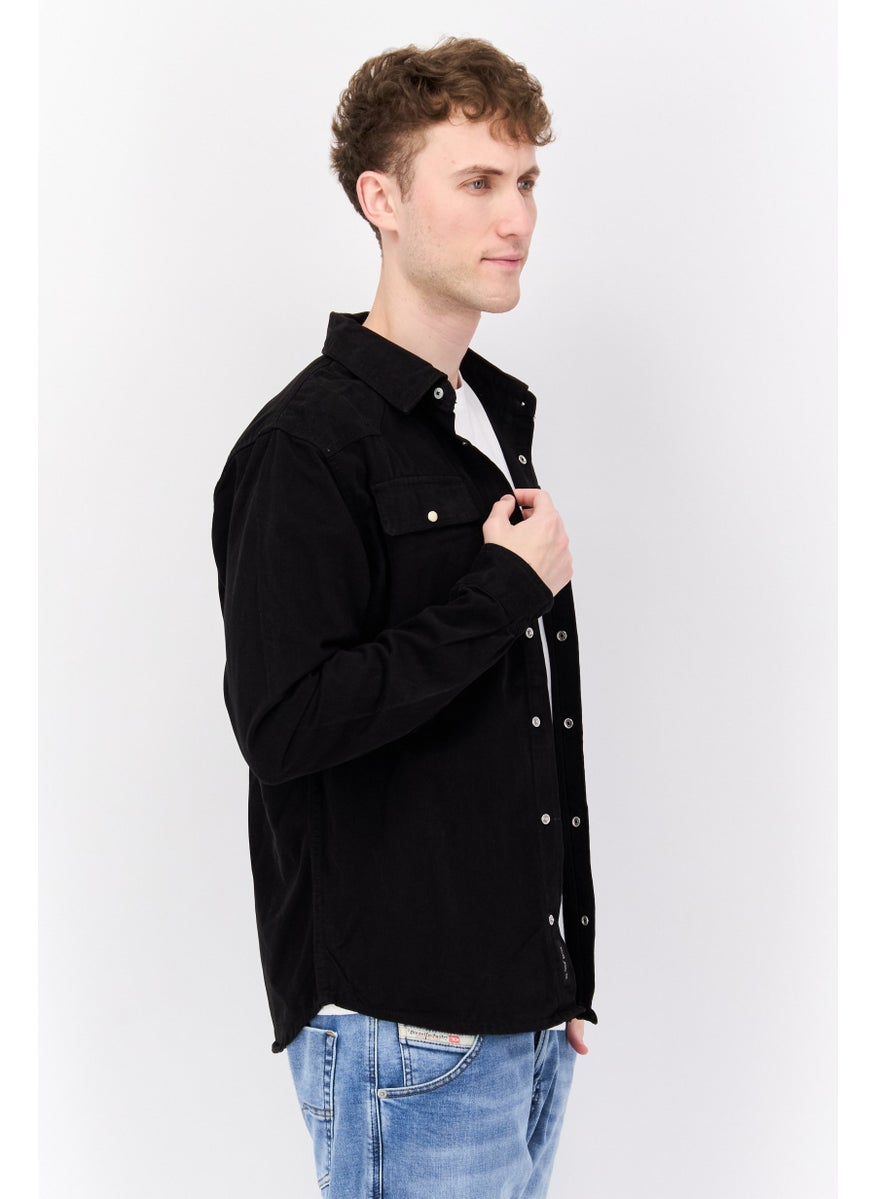 Men Regular Fit Solid Long Sleeves Shirt, Black