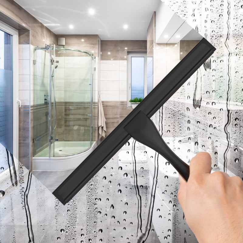 Docrok All-Purpose Stainless Steel Shower Squeegee for Shower Doors with 2 Adhesive Hooks, Bathroom Cleaner Tool Household Window Mirror Squeegee for Home Cleaning, Glass Door, Tile Wall, Car, 10 Inch Black - Image 3