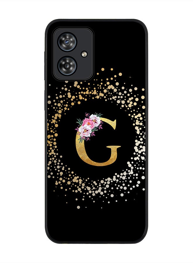 Stylizedd Rugged Black Case for Motorola Moto G54 / Motorola Moto G54 Power / Motorola Moto G64 5G,Custom Monogram Initial Letter Floral Alphabet - G (Black) - Image 1
