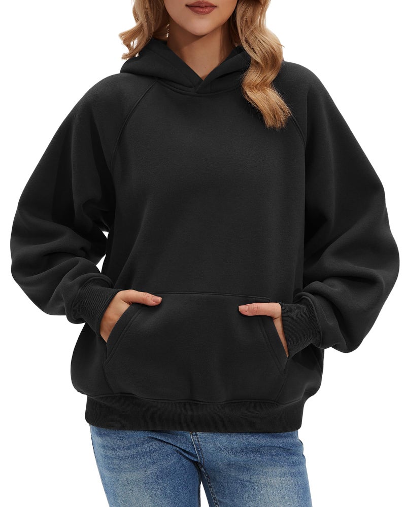 Stelle Women Hoodies Oversized Fleece Long Sleeve Comfy Casual Pullover Sweatshirts 2026 Winter Fall Outfits Black Small - Image 1