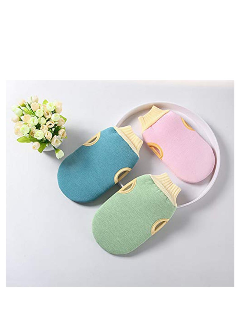 SYOSI 2 Pack Exfoliating Gloves Body Scrub Exfoliator Eraser Mitt Loofah Body Exfoliation Mitt Scrubbers Exfoliate Arms Legs Face Cloth Cleansing Gloves for Bath (Green + Pink)  - Image 3