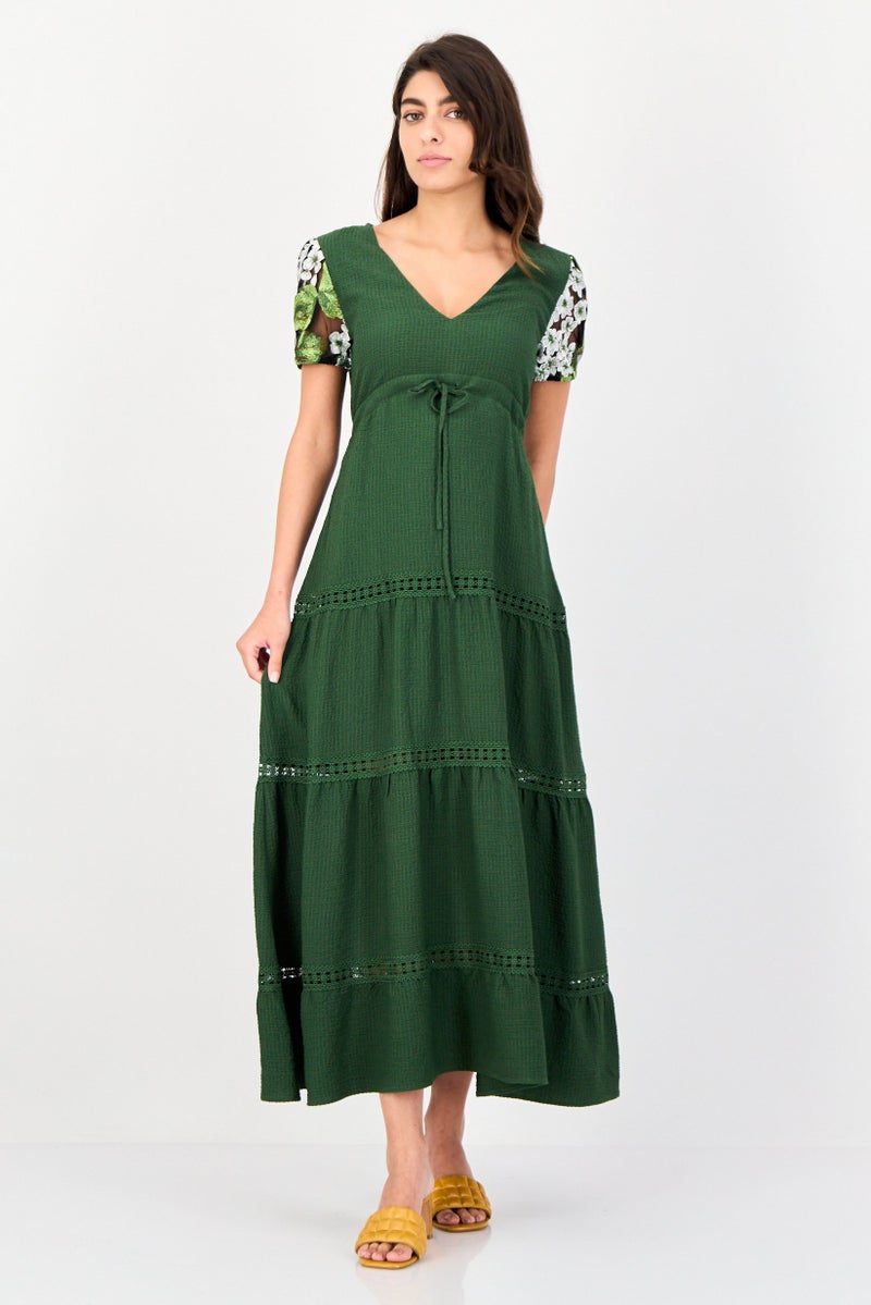 DESIGUAL Women Textured Maxi Dress, Green - Image 1