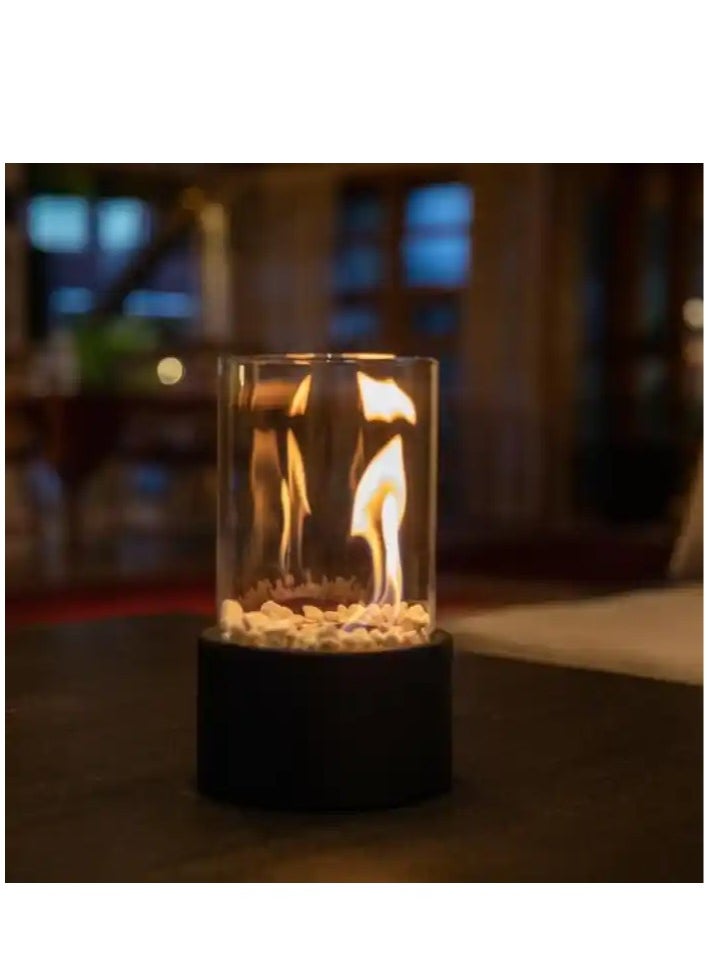 Tabletop Fireplace Portable Fire Pit w/ Killer and Pebbles (Black)