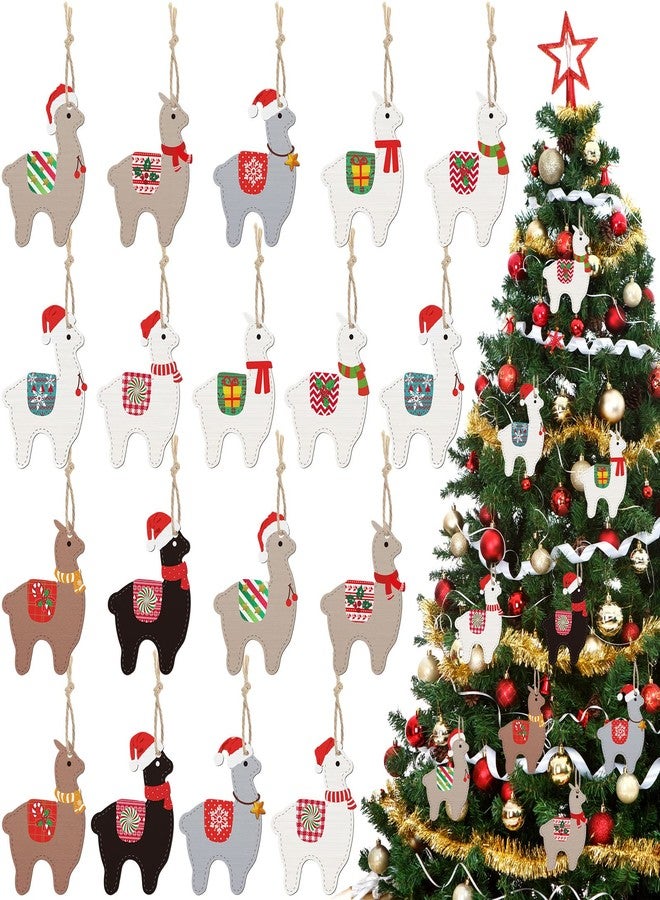 Breling Llama Ornaments Alpaca Pendants Christmas Hanging Decorations Llama Wooden Ornaments Cactus Wooden Ornaments for Christmas Tree Decorations Holiday Xmas Party Decoration(Cute Style,18 Pieces) - Image 1