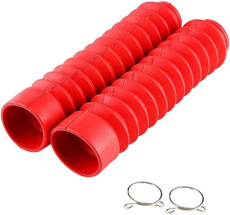 Keenso 1 Pair Rubber Fork Cover Gaiters Motorcycle Front Fork Gaiters Boots Shock Damping Dust Cover 205 x 42mm (Red) - Image 1