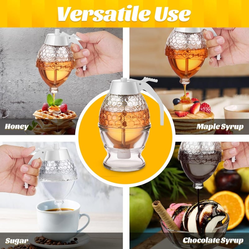 Timtopno Honey Dispenser, 8oz Honey Dispenser No Drip Glass with Stand, Honey Container & Coffee Syrup Dispenser for Tea Time & Gifting, Elegant Honeycomb Honey Jar - Honey Pot Bottle for Maple Syrup Bee - Image 4